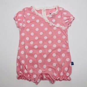 Kickee Pants Pink Polka Dot Ruffle Short Romper Size 0-3 Months Shortall Shorty